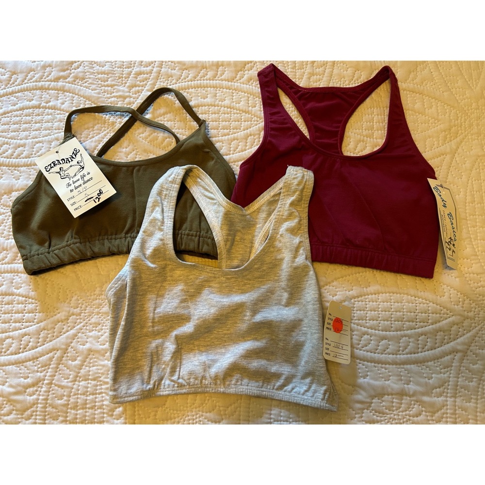 Lot of 3 Vintage Ezradanze Body Basics Sports Bras Dance Tops Small Made in USA